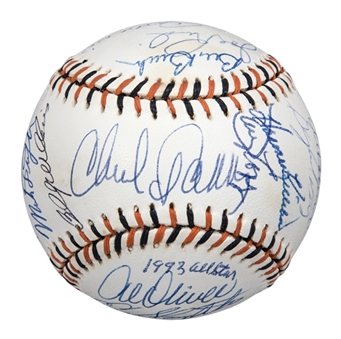 Hall of Famers & Stars Multi Signed 1993 All-Star Game Baseball With 27 Signatures Including Gibson, Weaver, & Marichal (Doerr Family LOA) 